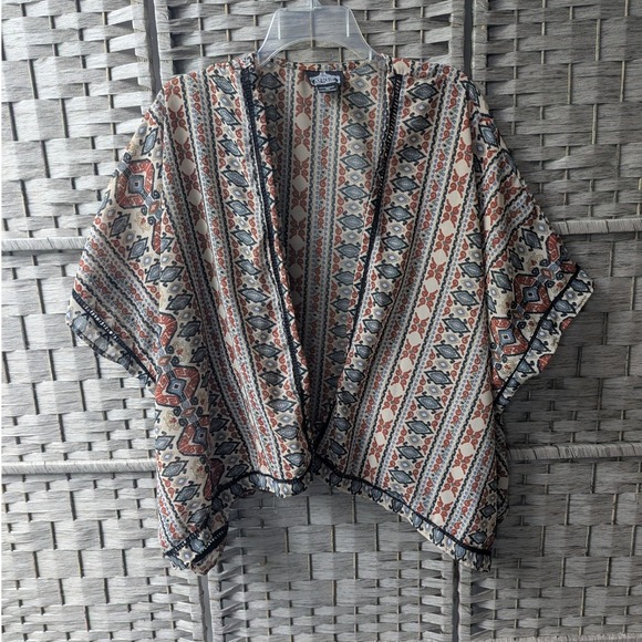 Angie Other - Angie Kimono Multicolor Geometric Tribal Print Open Front Sz M Boho Festival
